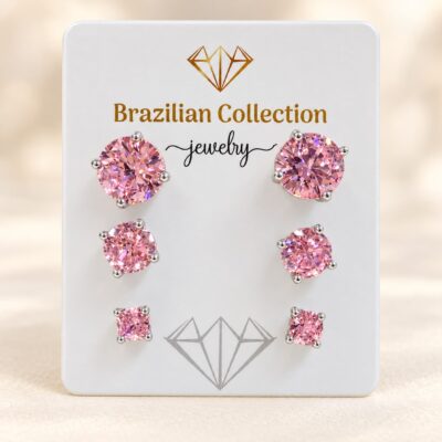 Pink Sparkle Stud Trio