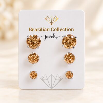 Golden Champagne Stud Trio